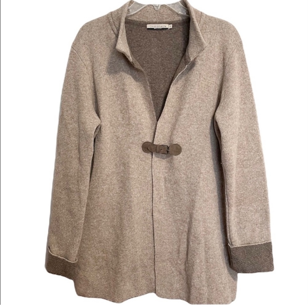 Chiaramemte Women’s Wool Blend Cardigan Sweater Brown Buckle Large Made In Italy